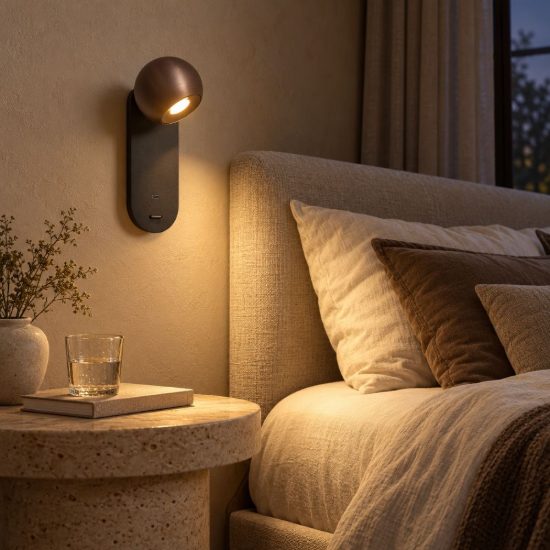 Applique per comodino camera da letto moderna caffe nero led 6w cct 2700k 4000k