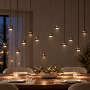 Lampadario con 13 pendenti lineare grigio ferro led 74,1w cct 2700k 4000k con telecomando