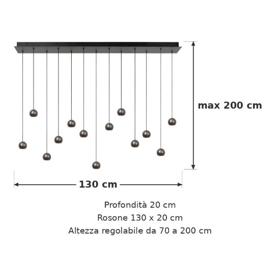 Lampadario con 13 pendenti lineare grigio ferro led 74,1w cct 2700k 4000k con telecomando