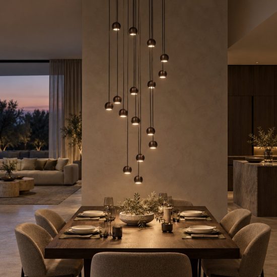 Lampadario con 16 pendenti a cascata caffe nero led 91,2w cct 2700k 4000k con telecomando