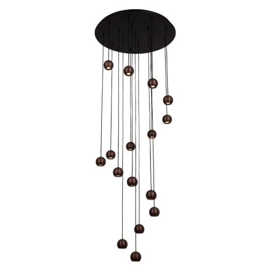Lampadario con 16 pendenti a cascata caffe nero led 91,2w cct 2700k 4000k con telecomando