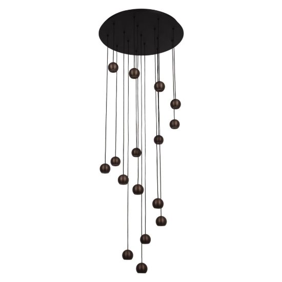 Lampadario con 16 pendenti a cascata caffe nero led 91,2w cct 2700k 4000k con telecomando