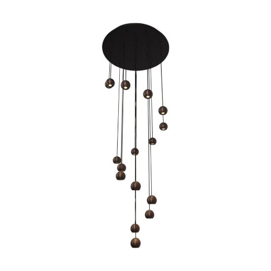 Lampadario con 16 pendenti a cascata caffe nero led 91,2w cct 2700k 4000k con telecomando