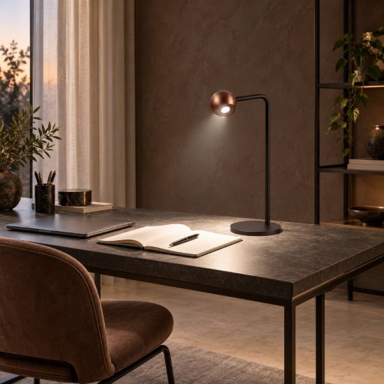 Lampada da scrivania a sfera per studio moderna caffe nero led 5w 2700k dimmerabile
