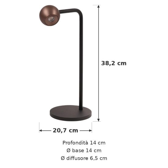 Lampada da scrivania a sfera per studio moderna caffe nero led 5w 2700k dimmerabile