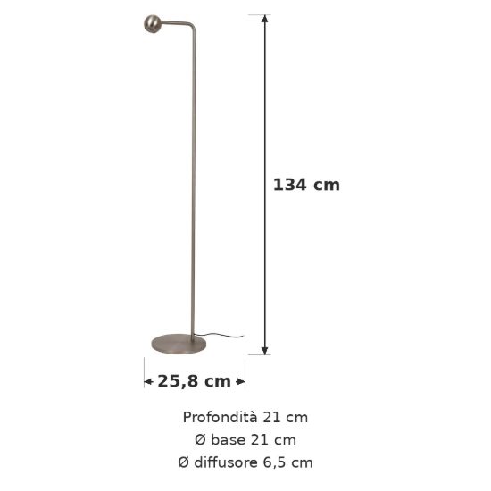 Piantana a sfera per soggiorno moderna grigio ferro led 6,3w 2700k dimmerabile