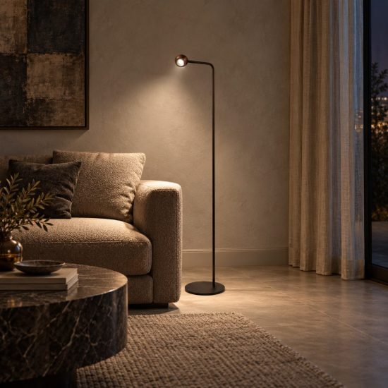 Lampada da terra a sfera per soggiorno moderna caffe nero led 6,3w 2700k dimmerabile