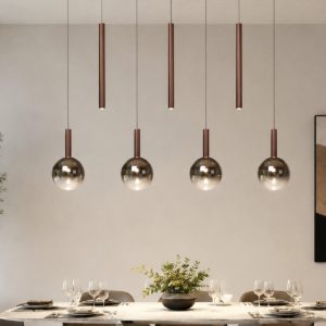 Lampadario con 7 pendenti per sala da pranzo contemporaneo rame fume led 28w cct 2200k 2700k 3300k