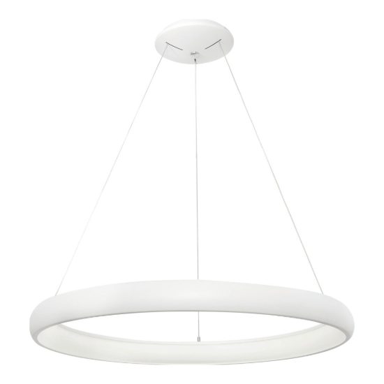 Lampadario a sospensione ad anello led 80w 3000k dimmerabile per sala da pranzo bianco sabbiato
