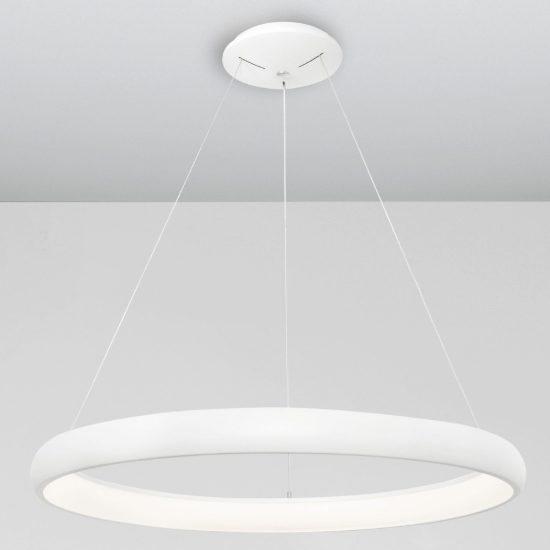 Lampadario a sospensione ad anello led 80w 3000k dimmerabile per sala da pranzo bianco sabbiato