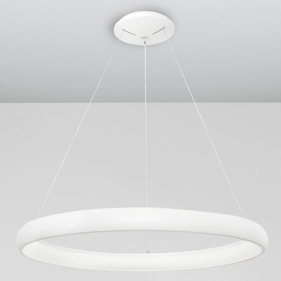 Lampadario a sospensione ad anello led 80w 3000k dimmerabile per sala da pranzo bianco sabbiato
