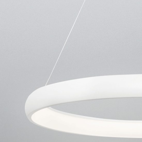 Lampadario a sospensione ad anello led 80w 3000k dimmerabile per sala da pranzo bianco sabbiato
