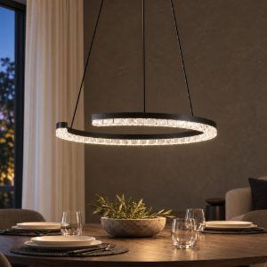 Lampadario a sospensione ad anello led 21w 3000k dimmerabile per soggiorno nero sabbiato