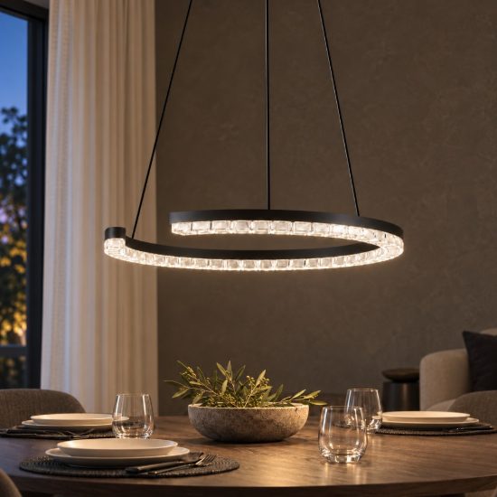 Lampadario a sospensione ad anello led 21w 3000k dimmerabile per soggiorno nero sabbiato