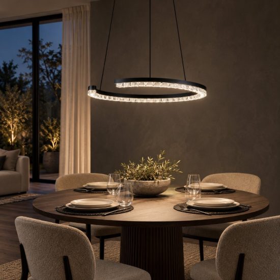Lampadario a sospensione ad anello led 21w 3000k dimmerabile per soggiorno nero sabbiato