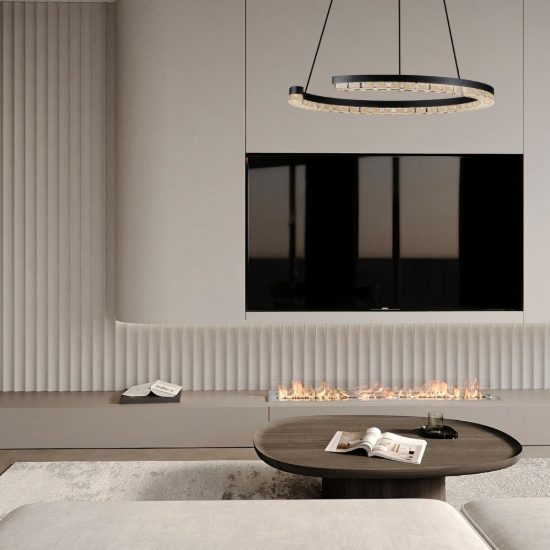 Lampadario a sospensione ad anello led 21w 3000k dimmerabile per soggiorno nero sabbiato