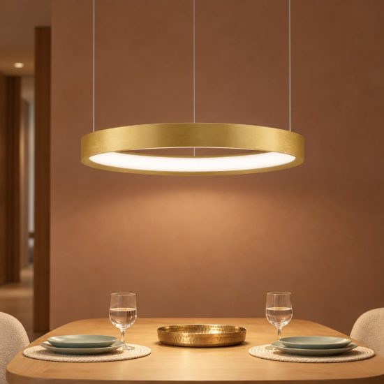 Lampadario a sospensione ad anello led 22w 3000k dimmerabile per ingresso oro spazzolato