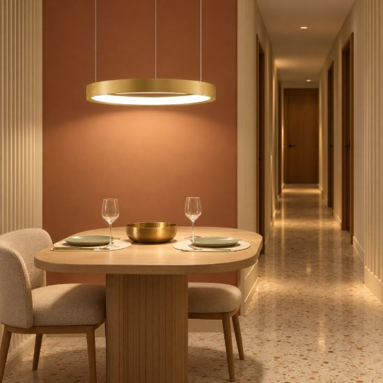 Lampadario a sospensione ad anello led 22w 3000k dimmerabile per ingresso oro spazzolato
