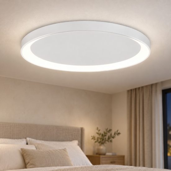 Plafoniera tonda ultrapiatta led 30w 2700k dimmerabile moderna bianca sabbiata