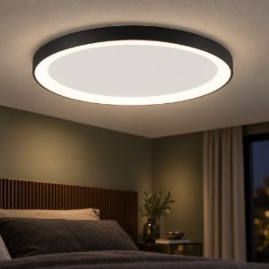 Plafoniera tonda ultrapiatta led 40w 2700k dimmerabile moderna nera sabbiata