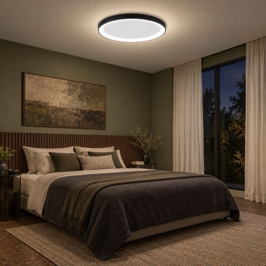 Plafoniera tonda ultrapiatta led 40w 2700k dimmerabile moderna nera sabbiata