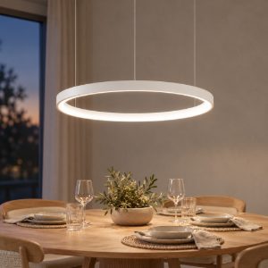 Lampadario a sospensione ad anello led 38w 2700k dimmerabile per soggiorno moderno bianco sabbiato