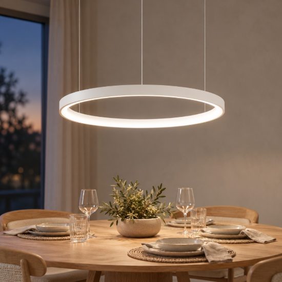 Lampadario a sospensione ad anello led 38w 2700k dimmerabile per soggiorno moderno bianco sabbiato