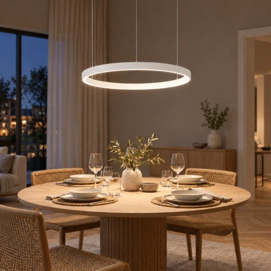 Lampadario a sospensione ad anello led 38w 2700k dimmerabile per soggiorno moderno bianco sabbiato