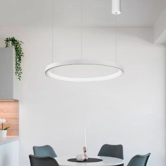 Lampadario a sospensione ad anello led 38w 2700k dimmerabile per soggiorno moderno bianco sabbiato