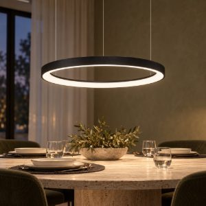 Lampadario a sospensione ad anello led 48w 2700k dimmerabile per soggiorno moderno nero sabbiato