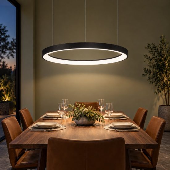 Lampadario a sospensione ad anello led 48w 2700k dimmerabile per soggiorno moderno nero sabbiato