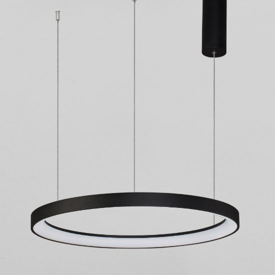 Lampadario a sospensione ad anello led 48w 2700k dimmerabile per soggiorno moderno nero sabbiato