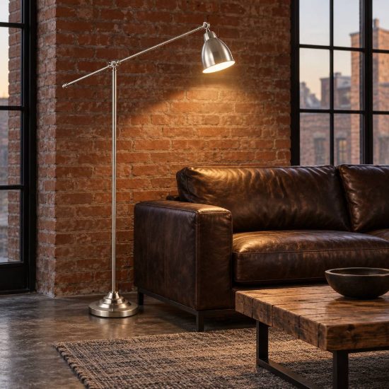 Ideal lux newton lampada da terra orientabile e27 150cm per soggiorno industriale nichel