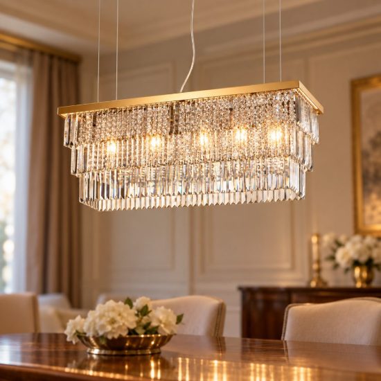 Ideal lux martinez lampadario 8 luci e14 103cm per sala da pranzo classico oro con pendenti