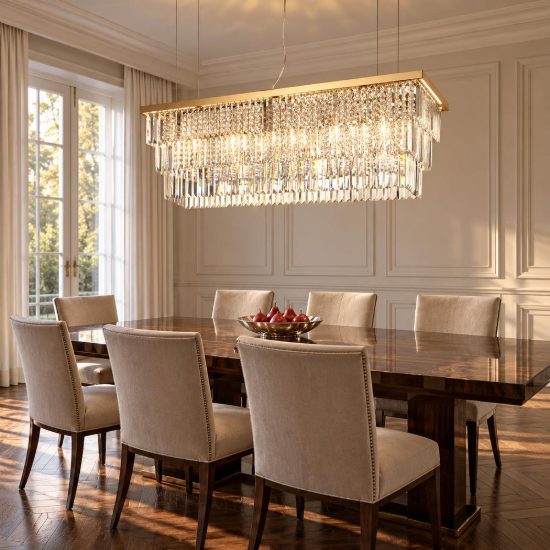 Ideal lux martinez lampadario 8 luci e14 103cm per sala da pranzo classico oro con pendenti