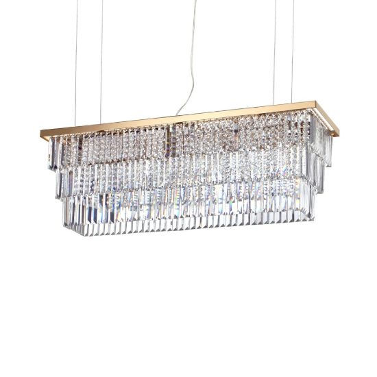 Ideal lux martinez lampadario 8 luci e14 103cm per sala da pranzo classico oro con pendenti
