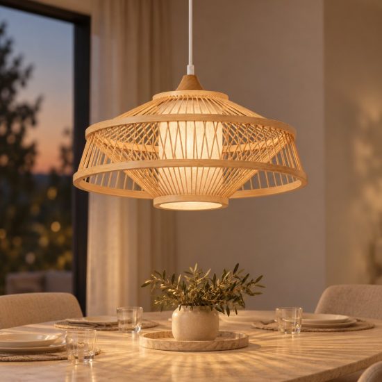 Lampadario a sospensione con 3 pendenti lineare per soggiorno moderno naturale bianco