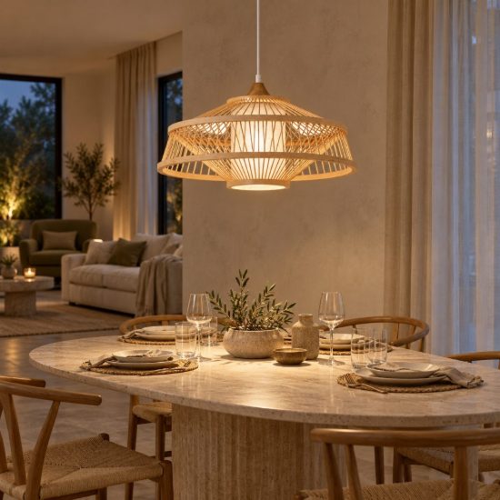 Lampadario a sospensione con 3 pendenti lineare per soggiorno moderno naturale bianco