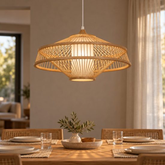 Lampadario a sospensione grande conico per soggiorno moderno naturale bianco