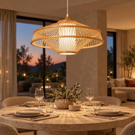 Lampadario a sospensione grande conico per soggiorno moderno naturale bianco