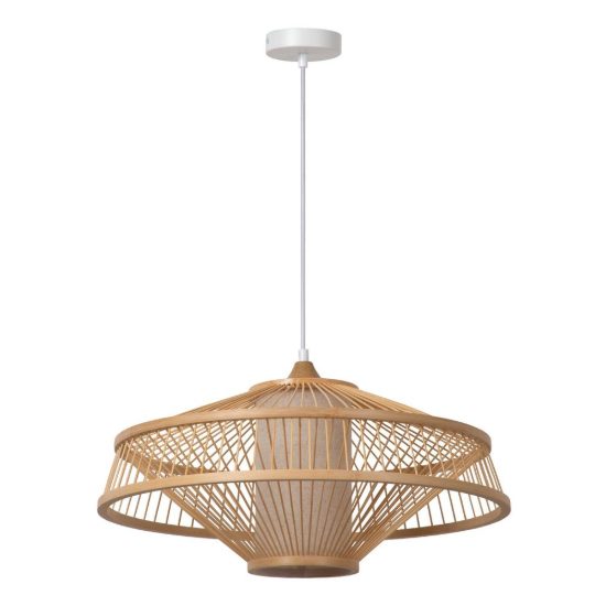 Lampadario a sospensione grande conico per soggiorno moderno naturale bianco