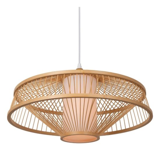 Lampadario a sospensione grande conico per soggiorno moderno naturale bianco