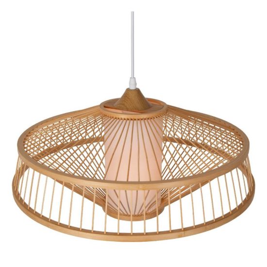 Lampadario a sospensione grande conico per soggiorno moderno naturale bianco