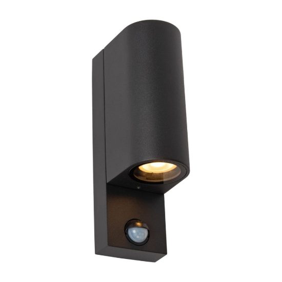 Applique da esterno biemissione semicilindrica nero ip65 con sensore di movimento crepuscolare