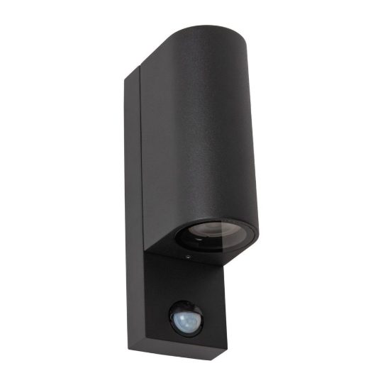 Applique da esterno biemissione semicilindrica nero ip65 con sensore di movimento crepuscolare