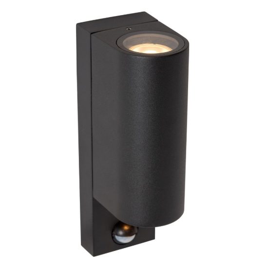 Applique da esterno biemissione semicilindrica nero ip65 con sensore di movimento crepuscolare