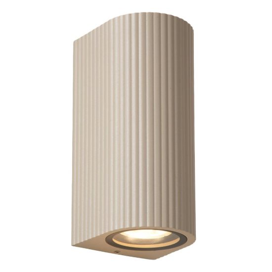 Applique da esterno biemissione semicilindrica rigata moderna tortora ip65