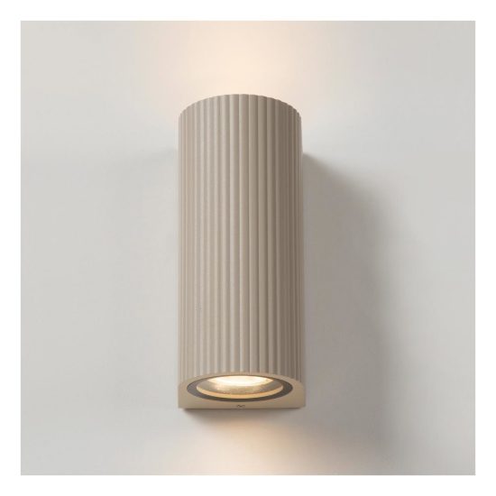 Applique da esterno biemissione semicilindrica rigata moderna tortora ip65