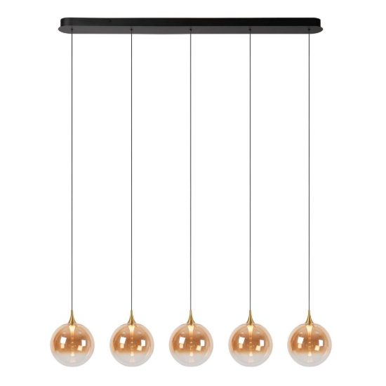 Lampadario con 5 pendenti lineare per sala da pranzo contemporaneo ambra nero led 20w 2700k