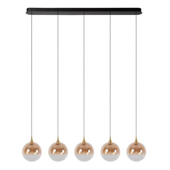 Lampadario con 5 pendenti lineare per sala da pranzo contemporaneo ambra nero led 20w 2700k